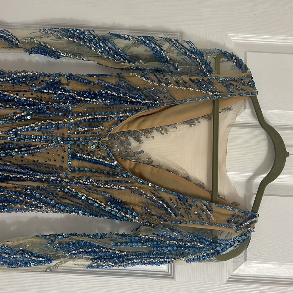 Albina Dyla Customized Blue Beaded Gown Pageant Gala Prom Ball - Picture 9 of 9